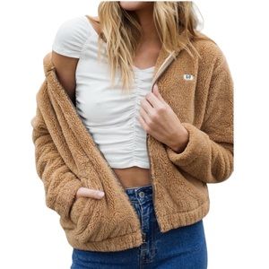 Abercrombie and Fitch Teddy Jacket in Medium with hoodie and front zip Very Soft